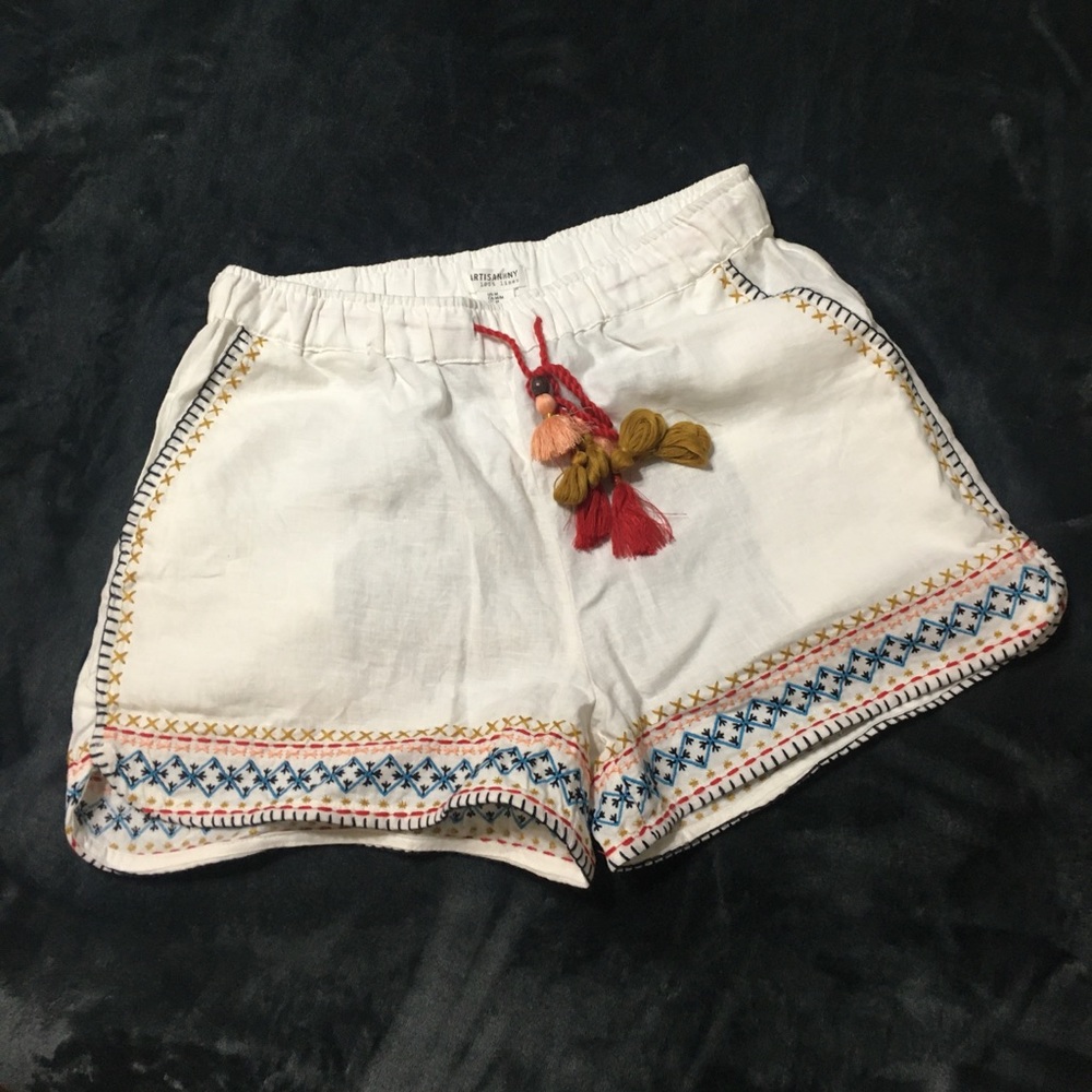 White embroidered linen shorts
